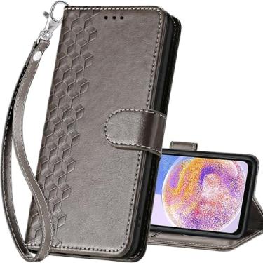 Imagem de SASYMALY Capa carteira para Samsung Galaxy A23 5G, capa flip com suporte para mulheres e homens, capa de telefone de couro PU adequada para Samsung Galaxy A23 5G [cubo cinza]