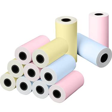 Imagem de Refil de papel para câmera de impressão de 12 rolos, refil de câmera instantânea de 5 x 2,5 cm, papel de impressão para impressora fotográfica, papel térmico para crianças (rosa, azul, amarelo)