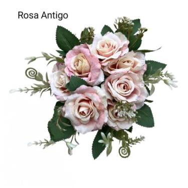 Imagem de 2 Buquês De Rosas Flores e Folhas Artificial C/ 7 Rosas Cada - Doce Te