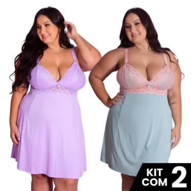 Imagem de Kit 2 Camisolas Plus Size Romantic Sexy Tamanho Grande Confortável Cha