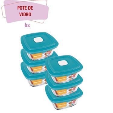 Imagem de kit 6 Pote Vidro Quadrado Facilita Marmita 500ML Marinex - NADIR FIGUE