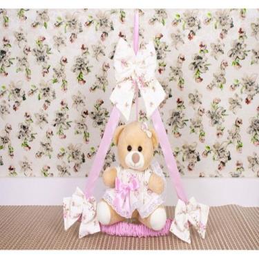 Imagem de ENFEITE DE PORTA URSO TEDDE 18cm, VESTIDO FLORAL - PORTA MATERNIDADE -