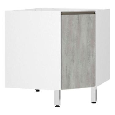 Imagem de Balcão Sem Tampo Canto Diagonal Branco Com Concreto - LUCIANE