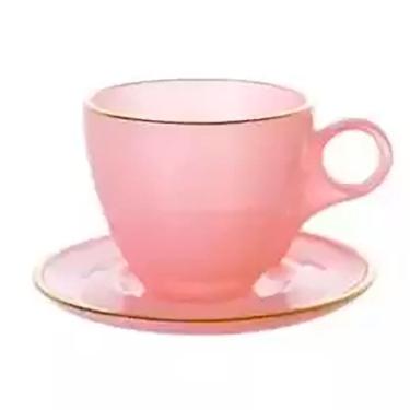 Imagem de Conjunto 4 Xícaras de Chá com Pires Borda Dourada Linha Cristal Premium Rosa 170ml JGCH051RS - Hauskraft