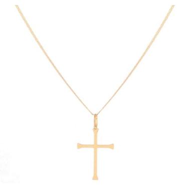 Imagem de Cordão Colar Masculino De Ouro 18k Piastrine 60cm E Cruz - DR Joias