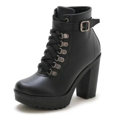 Imagem de Ankle Boot Feminino Liso Salto Alto Zíper Fivela Moderno - Navit Shoes