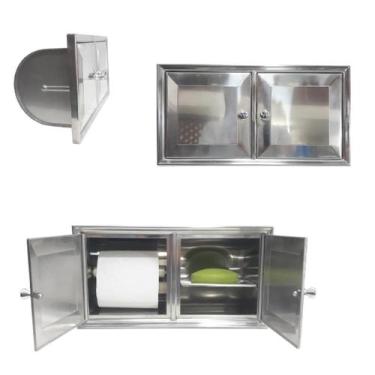 Imagem de Saboneteira E Papeleira De Parede Banheiro Inox Com Tampa - Moldenox