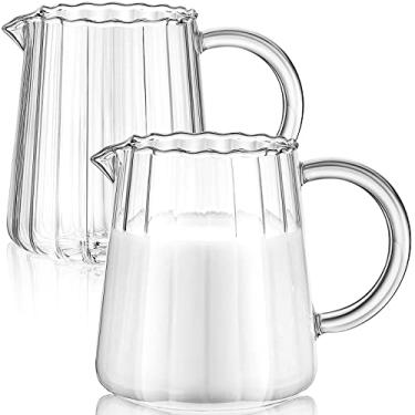 Imagem de Leinuosen Jarra de vidro com 2 peças – Creme de formato elegante, chá, café, jarra de espuma de leite – estilo ondulado, 250 ml