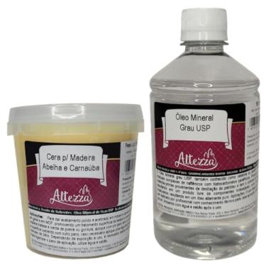 Imagem de Kit Cera Para Madeira Cera de Abelha Com Carnaúba 350g, Óleo Mineral USP 500ml, Para Tábuas de Corte, Gamelas, Utensílios de Madeira, Atóxico, Brilho e Proteção - Altezza