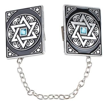 Imagem de Estrelas de Davi com pedras azuis embutidas, banhado a prata, clipes de xaile de oração, Prata