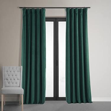 Imagem de HPD Half Price Drapes Cortinas blackout de veludo, 300 cm de comprimento e bloqueio total de luz cortina blackout para quarto e sala de estar (1 painel), 120 L x 120 C, verde floresta negra