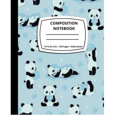 Imagem de Cute Panda Pastel Blue Composition Notebook Wide Ruled excellent back to school or Work gift for girls, teenagers & adults | School Supplies