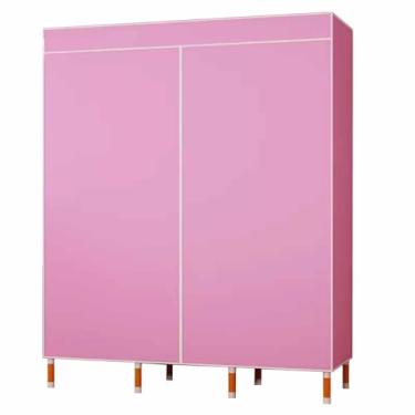 Imagem de Guarda-roupa Armário de guarda-roupa de cor sólida moderno simples oxford pano guarda-roupa de madeira maciça reforçado reforçado casa quarto montagem armazenamento armário