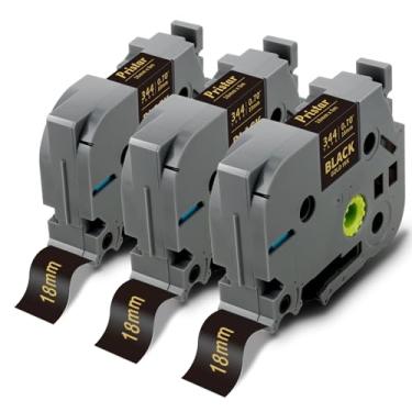 Imagem de Pristar Fita de etiqueta Ptouch Gold on Black 18 mm compatível com Brother Label Maker Tape 18 mm 0,7 laminado TZ Tape TZe-344 TZe344 funciona com P Touch D600 P700 D400AD D400VP P900W etiquetadora,