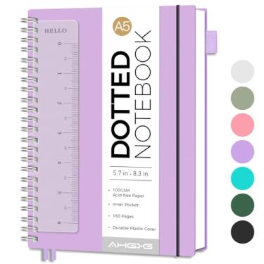 Imagem de AHGXG Caderno com pontos em espiral A5, 160 páginas, papel grosso de 100 g/m², diário de capa de plástico impermeável para diário de balas, esboços, 14,5 cm x 21 cm, roxo