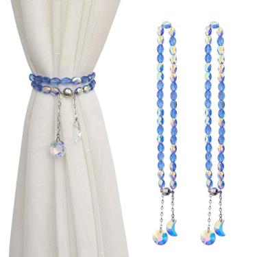 Imagem de PEDOBO Magnetic Curtain Tiebacks, 2 Pack Crystal Beaded Sun & Moon Pendants Sheers/Draperies Holdbacks for Window Home Office Decor (Blue)