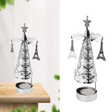 Imagem de Suporte de Vela Giratório de Carrossel de árvore de Natal Com Suporte de Vela Giratório de Aço Inoxidável, Decoração de Férias para Casa, Decoração de Mesa (Azul claro)