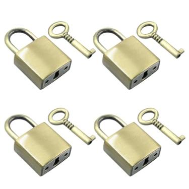 Imagem de Bivethoi Mini cadeado com chave vintage estilo antigo cadeado para caixa de joias, caixa de armazenamento, livro diário (Bronze, 4 peças)