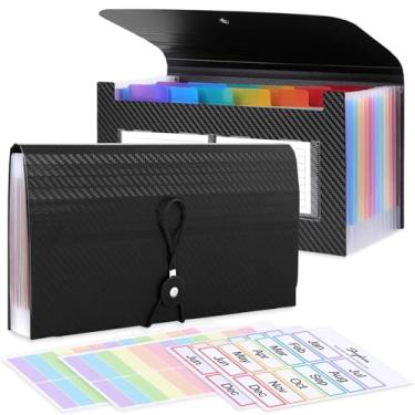 Imagem de SKYDUE Organizador de cupons de recibos, organizador de arquivos sanfonados pequenos com 13 bolsos, pasta expansível para envelope, cheque, bilhetes 13 x 28 centímetros (pacote com 2), preto