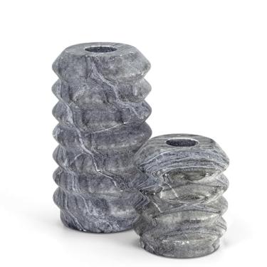 Imagem de WORHE Castiçais verdadeiros naturais de pedra de travertino de 1 cm de espessura, conjunto de 2 suportes de castiçal de mármore premium para festa de jantar de casamento, suporte de vela para velas de 1,9 cm de espessura cor preta (ZT001)