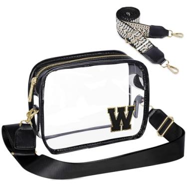 Imagem de GooBird Bolsa com inicial transparente aprovada pelo estádio, bolsa transversal para eventos, shows e esportes, alça ajustável, Preto, W, Preto-w
