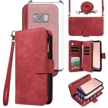 Imagem de Asuwish Capa de telefone para Samsung Galaxy S8 Plus carteira com zíper destacável capa magnética com protetor de tela de vidro temperado cordão transversal suporte para cartão S8plus S 8 8plus 8S