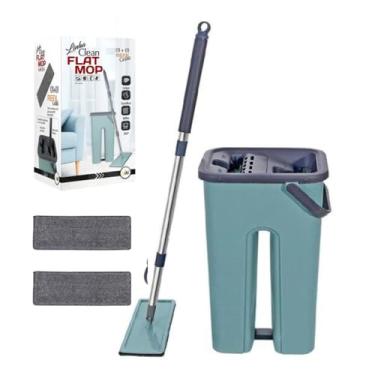 Imagem de Mop Flat Com Reservatorio de Àgua, Multiuso Para Limpeza Com 2 Refil, Lava E Seca Profissional, Mop Giratório 360°, Tira Pó, Poeira Lava e Seca, Microfibra, Esfregão Limpeza Pisos