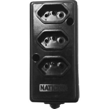 Imagem de Tomada Barra Naticon   Tripla 20A 2 Polos +Terra Preta 572, Preto