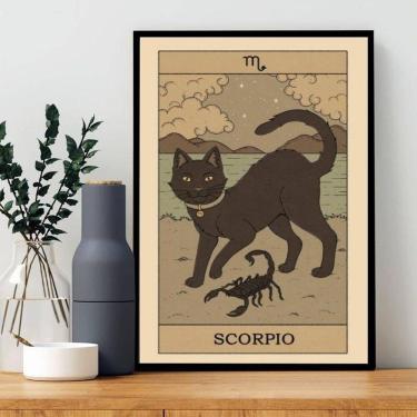 Imagem de Quadro Carta Tarot Gato Signo Escorpião 45X34Cm