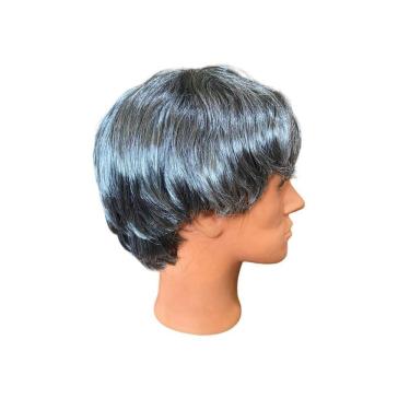 Imagem de Peruca Sintética Curta Grisalha Escura Fantasia Carnaval