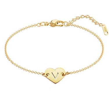 Imagem de Pulseira com inicial de coração MOMOL, banhada a ouro 18 K em aço inoxidável, adorável pingente de coração, bracelete delicado, bracelete com letras pequenas, nome de monograma personalizado para mulheres e meninas Dourado