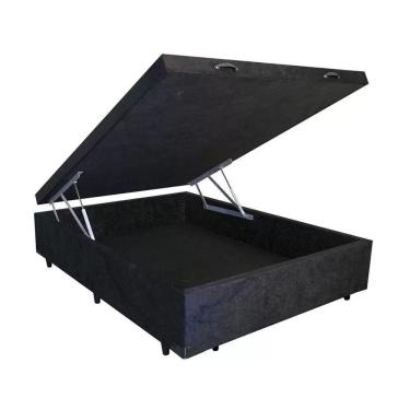 Imagem de Conjunto: Bau Suede Preto +colchão Herval Black Espuma Ortopedica D60 Casal 138x188x60