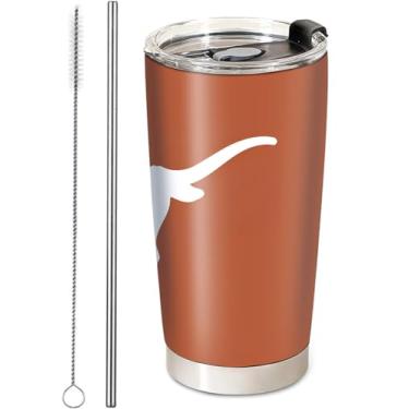 Imagem de Generic Copo de futebol americano universitário de 590 ml, copo de aço inoxidável com tampa e canudo, canecas de café presente para bebidas do Texas