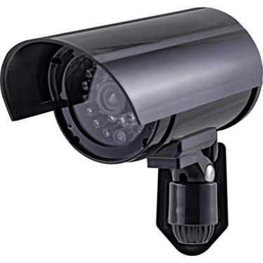Imagem de Power Gear Câmera bala de segurança com luz vermelha piscante, LED piscante, vigilância falsa, lente de gravação realista, uso interno/externo, sem fio, preta, 40661