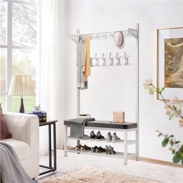 Imagem de Suporte 3 em 1 para cabide corredor de móveis de árvore, cabideiro, sapato, organizador de entrada com moldura de metal, organizador de prateleira de armazenamento com armazenamento ideal para