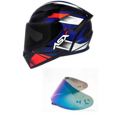 Imagem de Capacete ASX City Start Preto Vermelho e Azul Mais Viseira Camaleão, 5