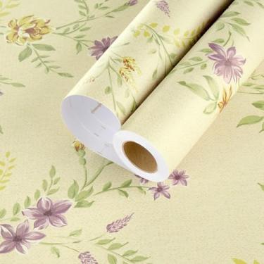 Imagem de Papel de parede floral bege descasque e cole papel de parede de flor rosa Boho papel de contato removível para quarto banheiro papel de contato de folha verde para gavetas de paredes adesivos de