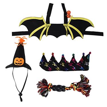 Imagem de VOMEKO 4 peças trajes de animais de estimação de Halloween Bat, traje de gato de Halloween, roupas de pet bastão roupas de vestuário engraçado vestido de vestuário acessórios para (L)
