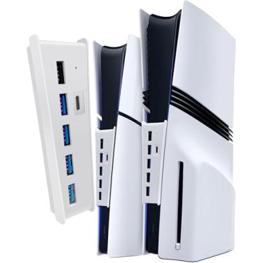 Imagem de Hub USB de 6 portas para PS5 Pro/Slim, expansor de porta USB para PS5 com 4 USB-A + 1 porta de carregamento + 1 tipo C 3.1, compatível com acessórios PlayStation 5 Slim e Pro - Branco
