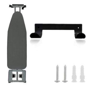 Imagem de UAIAGM Suporte de parede para tábua de passar a ferro, prata, organizador para lavanderias, suporte de parede que economiza espaço com gancho de prateleira pendurada (preto)