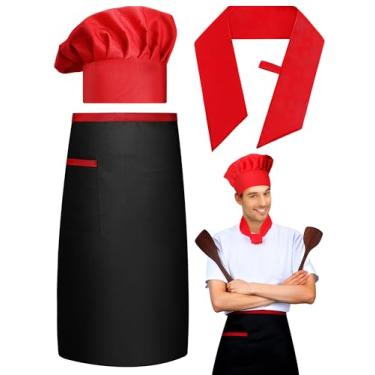 Imagem de 4 peças de chapéu de chef Hibachi Hibachi acessórios de fantasia de chef de Halloween Teppanyaki chapéu de chef com faixa de cabeça ajustável Hachimaki avental chapéu de padeiro gravata de chef para