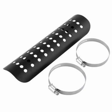 Imagem de QANYEGN Universal Motorcycle Hole Heat Shield, Straight Exhaust Pipe Cover, Exhaust Pipe Heat Shield Baffle Cover (Straight with round hole) (Black)