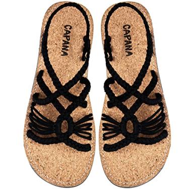 Imagem de Capana Sandálias rasas femininas tecidas - com tiras trançadas, sandálias de praia para mulheres elegantes de verão, sandálias boêmia de corda, sapatos femininos casuais de primavera, sapatilhas boho