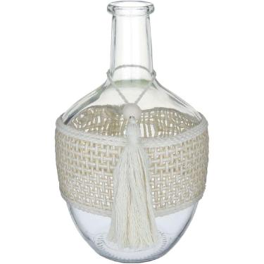 Imagem de VASO GARRAFA DECORATIVO HOME&CO TRAMA FIBRA VIDRO 30x18x18cm TRANSPARENTE