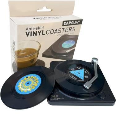 Imagem de Porta-copos retrô engraçados para bebidas com suporte de jogador de vinil, 6 peças de porta-copos de disco de vinil para bebidas, bares, festas, presentes de aniversário para amantes de música,