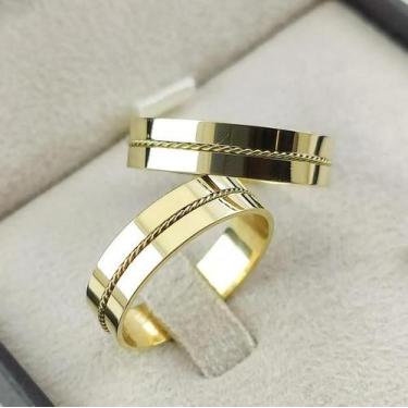 Imagem de Par de Alianças Casamento Ouro 18k Corda Fio Torcido 5mm Alianças Casa