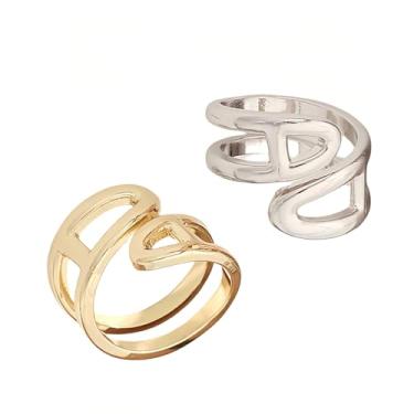 Imagem de 2 anéis de cachecol para mulheres, fivela de cachecol de metal moderna, ouro/prata