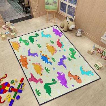 Imagem de Tapetes de desenho animado de dinossauros para crianças, meninos, meninas, quarto, sala de jogos, dinossauro fofo para bebês engatinhando, tapete de jogos para sala de estar, berçário, lavável 150 x