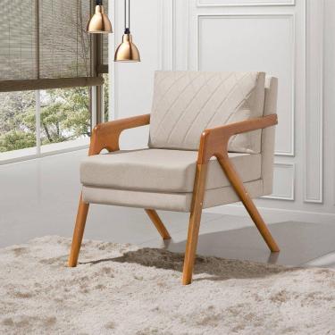 Imagem de Poltrona Mona Luxo Onix Madeira Maciça Tecido Veludo Bege Web Holz