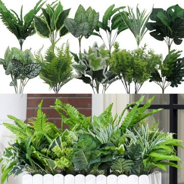 Imagem de 14 pacotes de plantas artificiais ao ar livre, plantas artificiais externas resistentes a raios UV, arbustos falsos para casa, jardim, pátio, varanda, quintal, decoração